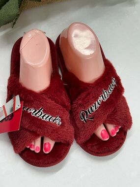 Plush Crossband Slide Slippers - Deep Red